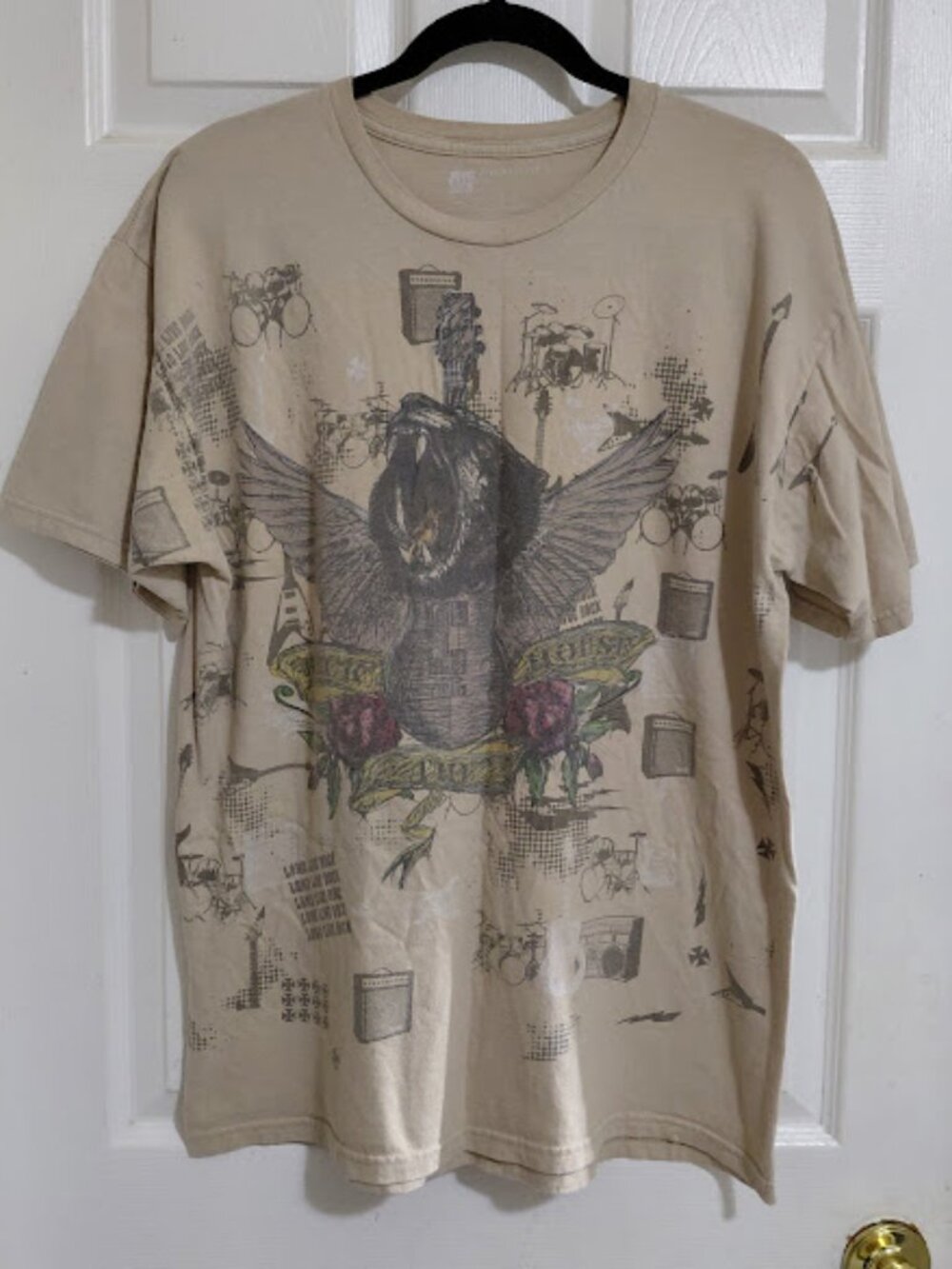Gap Y2K Aesthetic Rock & Roll "Rock The House" Mens Graphic T-Shirt Size L